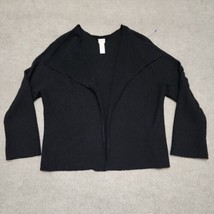 J Jill Merino Wool Blend Open Front Cardigan Womens L Black Knit Long Sleeve - £19.36 GBP