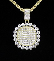 Men&#39;s Iced Medallion CZ Pendant 24&quot; Rope Chain 14k Gold Plated Hip Hop Jewelry - £7.26 GBP