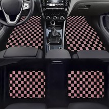 4PCS UNIVERSAL CHECKERED PINK Racing Fabric Car Floor Mats Interior Carpets - £44.82 GBP