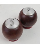 Vintage Mid Century Salt Pepper Shakers Metal Wood 2 Inch w/ Stoppers - $133.05 MXN
