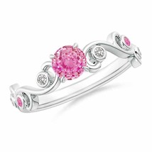 ANGARA Pink Sapphire and Diamond Ivy Scroll Ring for Women in 14K Solid Gold - £549.40 GBP