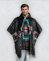 Alpaca Poncho Hood black | Soft and Comfortable Wool | Navajo Design Han... - $69.90
