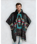 Alpaca Poncho Hood black | Soft and Comfortable Wool | Navajo Design Han... - $69.90