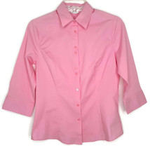 Riders Womens Blouse Size Small 3/4 Sleeve Button Front Collared Solid Pink - £10.19 GBP