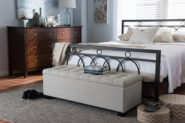 Eleri Beige Fabric Upholstered Grid-Tufting Storage Ottoman Bench - $2,808.57 MXN