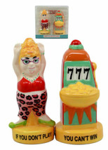 Casino Jackpot Lucky Winner Lady With Slot Machine Salt &amp; Pepper Shakers Set - £13.34 GBP