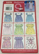 Vintage Butterick Nine Sew Easy 5378 Childrens Toddler Loose Dress Short Sleeve - £15.97 GBP