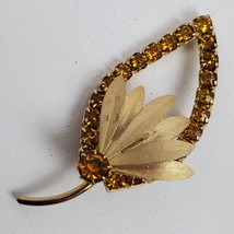 Vintage Style Estate Gold Tone Rhinestone Leaf STATEMENT Brooch 2.25&quot; - $12.65