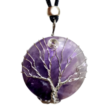 Tree of Life Amethyst Spiral Full Moon Pendant And Necklace Wire Wrap Jewellery - £7.82 GBP