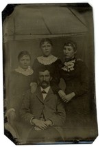 CIRCA 1860&#39;S 1/6 Plate Hand Tinted TINTYPE One Man Surrounded by Three Women - £14.57 GBP