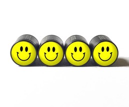 Happy Face Tire Valve Stem Caps - Black, Aluminum - Set of Four - £12.78 GBP