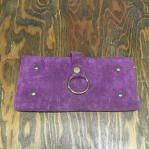Vintage suede wallet clutch checkbook holder snap button closure coin po... - $19.75