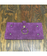 Vintage suede wallet clutch checkbook holder snap button closure coin po... - $19.75