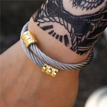 Stainless Steel Silver Gold Cuff Bangle Bracelet Men&#39;s Punk Retro Jewelry Gift - £15.44 GBP