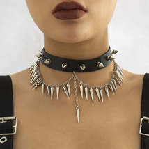 Black Polystyrene &amp; Silver-Plated Spike Layered Choker Necklace - £12.85 GBP