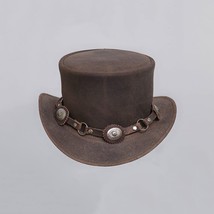 Marlow | Men&#39;s Leather Top Hat | Concho Ring Hatband 100% Crazy Distress... - £29.27 GBP+