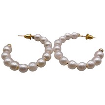 Pierced Women Earrings Women Elegant Trendy Imitation White Pearls Hoop Shaped - £7.82 GBP