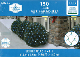 HOLIDAY TIME 66-214 150CT BLUE LED NET LIGHTS 6&#39; x 4&#39;, GREEN WIRE - NEW! - £15.50 GBP