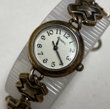 Vintage Fossil Quartz Watch Women Silver Tone White Dial New Battery 6 1/4&quot; - $21.84