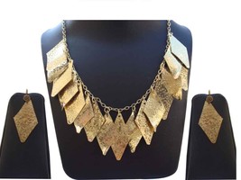 Designer Fashion Gold Plated Hammer Finish Necklace Earring Jewelry for Women - £17.56 GBP