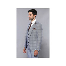Men 3pc Vest Suit WESSI by J.VALINTIN Extra Slim Fit JV42 Blue Plaid TURKEY USA image 8