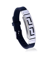 Women Men Stainless Steel Punk Style Black Rubber Bracelet Bangle Wristb... - $16.63 CAD