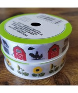 Farmhouse Ribbon, 2 Rolls, Sunflowers Red Barn Rooster Cow, Floral Garden - £7.12 GBP