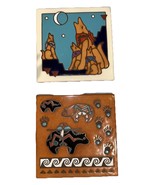 2 Vntg Masterworks Handcrafted Art Tiles Southwestern Bear Coyote Wester... - €25,01 EUR