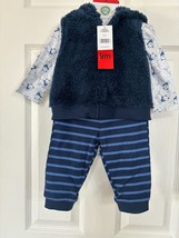Little Me Infant 3-piece Set, W/Blue Vest, Dog Themed Long Sleeve Shirt, Pant 9M - £5.87 GBP
