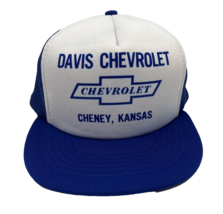 Vintage Davis Chevrolet Hat Cap Snap Back Blue Mesh Trucker Cheney Kansas Mens - £14.07 GBP