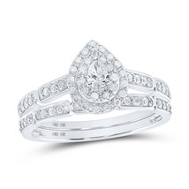 10kt White Gold Pear Diamond Halo Bridal Wedding Ring Band Set 3/8 Cttw - £636.70 GBP