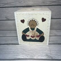 Handpainted Wood Tissue Box Cover Hearts Primitive Country Folk Art Artist - $18.80