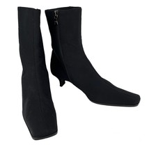 Prada Boots Black 37.5 Square Toe Fabric 2&quot; Heel - $189.00