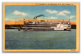 SS President Mississippi River New Orleans Louisiana LA Linen Postcard UNP R25 - £2.06 GBP