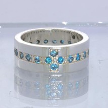 Swiss Blue Topaz Rounds Silver Ring Size 7.75 Unisex Straight Band Desig... - $122.55