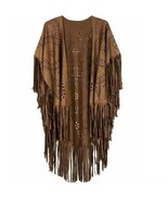 Vintage Western Indian Poncho Extra Long Fringe Faux Suede Cowgirl's Cover Cape  - $61.95 - $69.95
