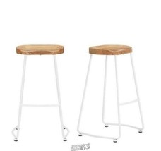 StyleWell White Metal Backless Bar Stool with Wood Seat Set of 2 18.5 x 29.52 - £114.25 GBP