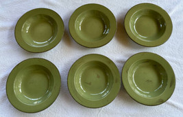 HOME - RUSTIC DARK GREEN BROWN RIM SOUP BOWLS POTTERY MADE IN ITALY SET ... - $34.99