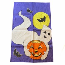 Vintage Yard Flag Banner Ghost Halloween Jack o Lantern Purple 28x43.5in - $11.20