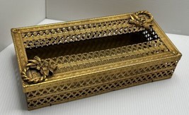 Vintage Hollywood Regency Gold Metal Tissue Box Cover 10.25” By 5.25” - £14.46 GBP