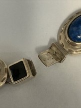 Sterling Silver 925 Cabochon Oval Lapis Lazuli Onyx Link Bracelet 8” Thailand SU - £62.47 GBP