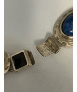 Sterling Silver 925 Cabochon Oval Lapis Lazuli Onyx Link Bracelet 8” Tha... - £61.14 GBP