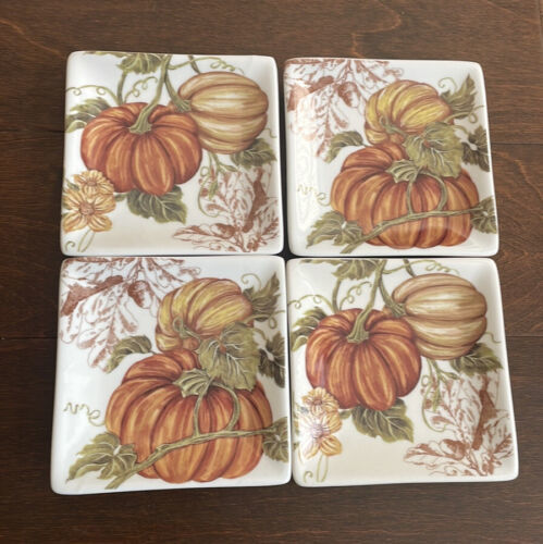 Acorn & Oak Pumpkin Print Appetizer Plates Set of 4 New Harvest Collection - $32.97