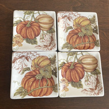 Acorn &amp; Oak Pumpkin Print Appetizer Plates Set of 4 New Harvest Collection - £26.25 GBP