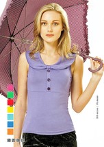 SUMMER TOP SLEEVELESS COLLARED STRETCH BLOUSE MADE IN EUROPE S M L XL - £33.61 GBP