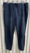 Soft Surroundings Blue Cotton Blend Flat Front Slim Leg Denim Jeans pull on XL - £20.88 GBP