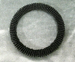 Shiny Black Bangle Bracelet Seed Bead Thick &amp; Chunky Tubular Roll  - $12.00