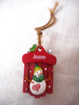 Christmas Ornament Name Jeanne Snowman Red Sled 3D 2&quot;L Keepsake Personalized - £5.38 GBP