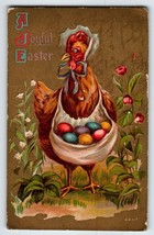 Easter Postcard Dressed Hen Painted Eggs Embossed Anthropomorphic Flowers 1910 - £11.33 GBP
