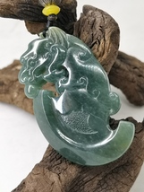Icy Ice Bluish Green Hand Carved Natural Jadeite Jade Dragon Pendant # 121 carat - £456.84 GBP